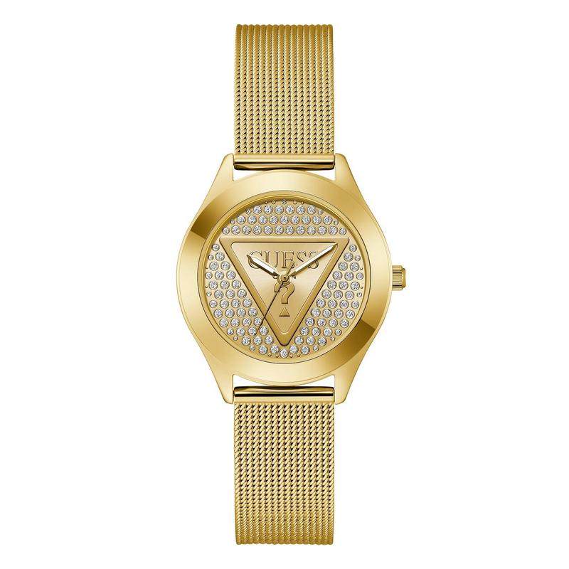 代购GUESS女士腕表夜光日期计时走时金属金色钢带防水商务日常