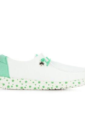 代购Hey Dude女士休闲鞋轻便柔软舒适灵活鞋底白色绿色点缀