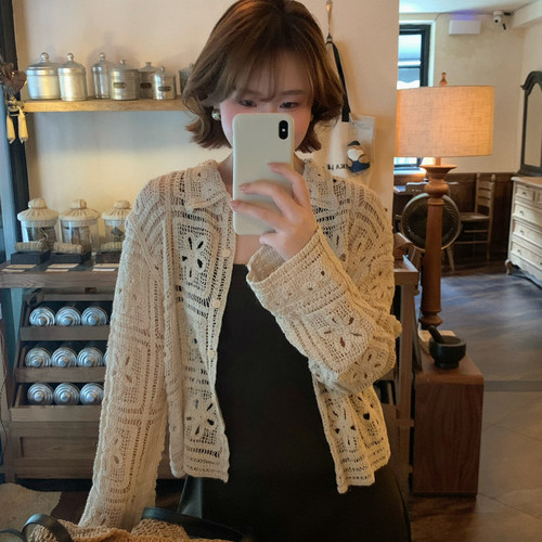 Flower April（FA）-手工钩花镂空波西米亚假风棉纱针织开衫93028