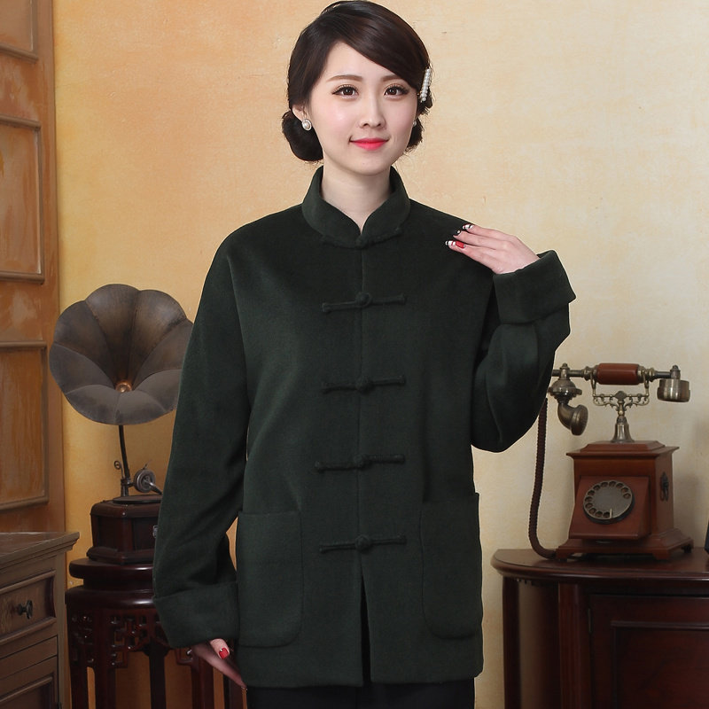 中国风改良羊毛长袖复古盘扣上衣秋冬季唐装中式原创妈羊绒妈外套