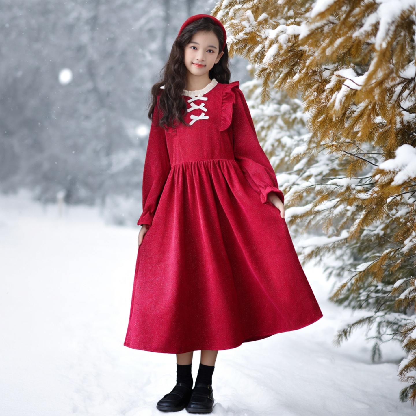 女童连衣裙秋冬灯芯绒复古裙子