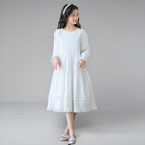 女童连衣裙长袖甜美女春秋白色