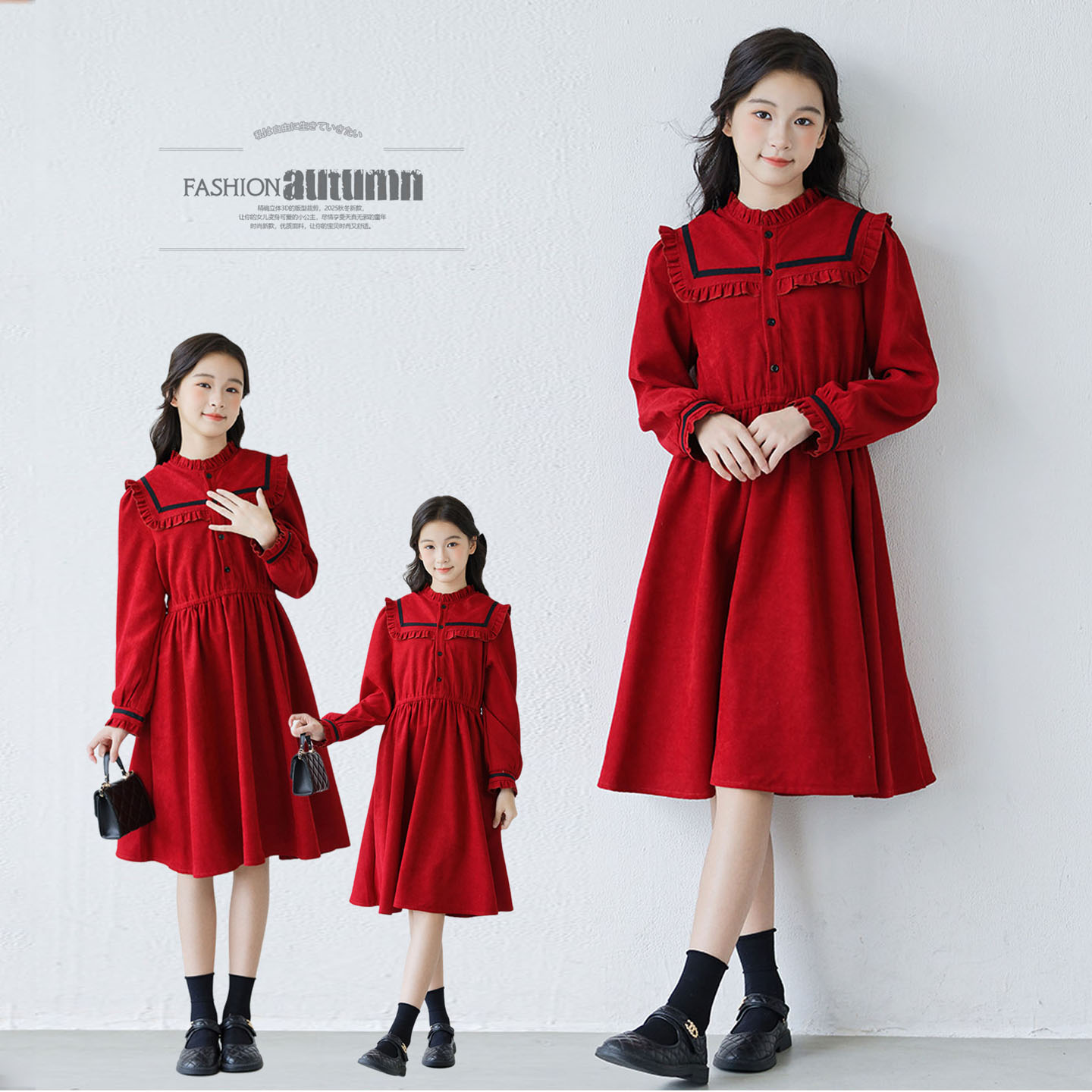 女童红色连衣裙秋季新款