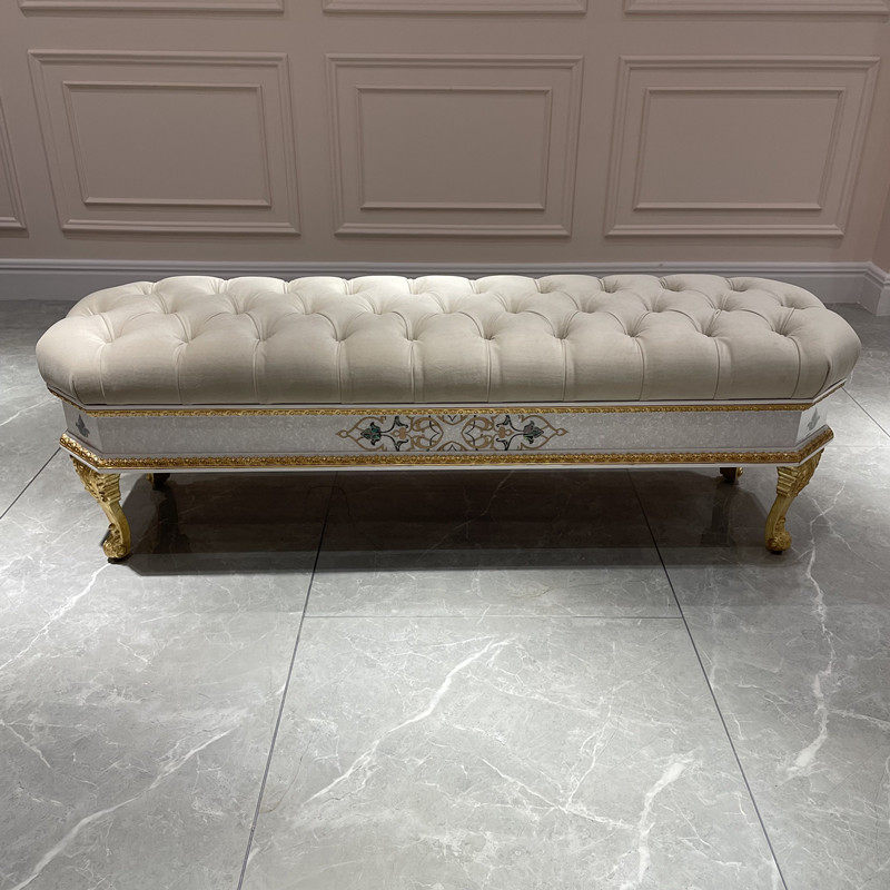 欧式床尾凳法式奢华换鞋凳实木长凳脚凳卧室贵妃榻镶嵌贝壳化妆凳