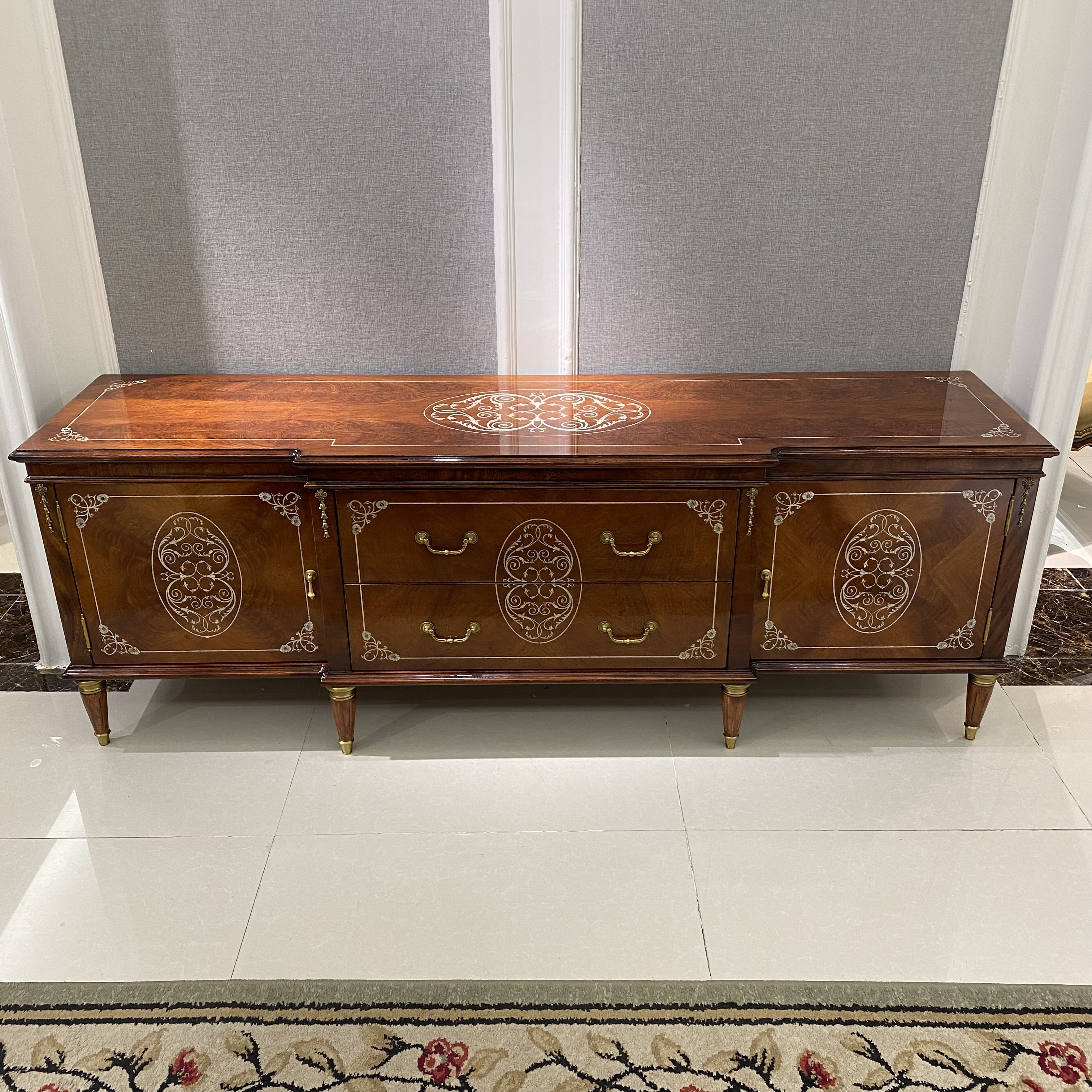 欧式电视柜别墅古典欧式视听柜贝壳镶嵌客厅矮柜客厅实木收纳地柜