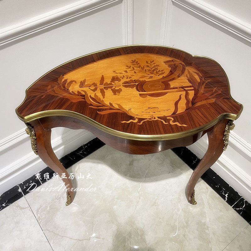 欧式角几桃花芯实木边几轻奢小茶几别墅复古电话几装饰几黄铜花几