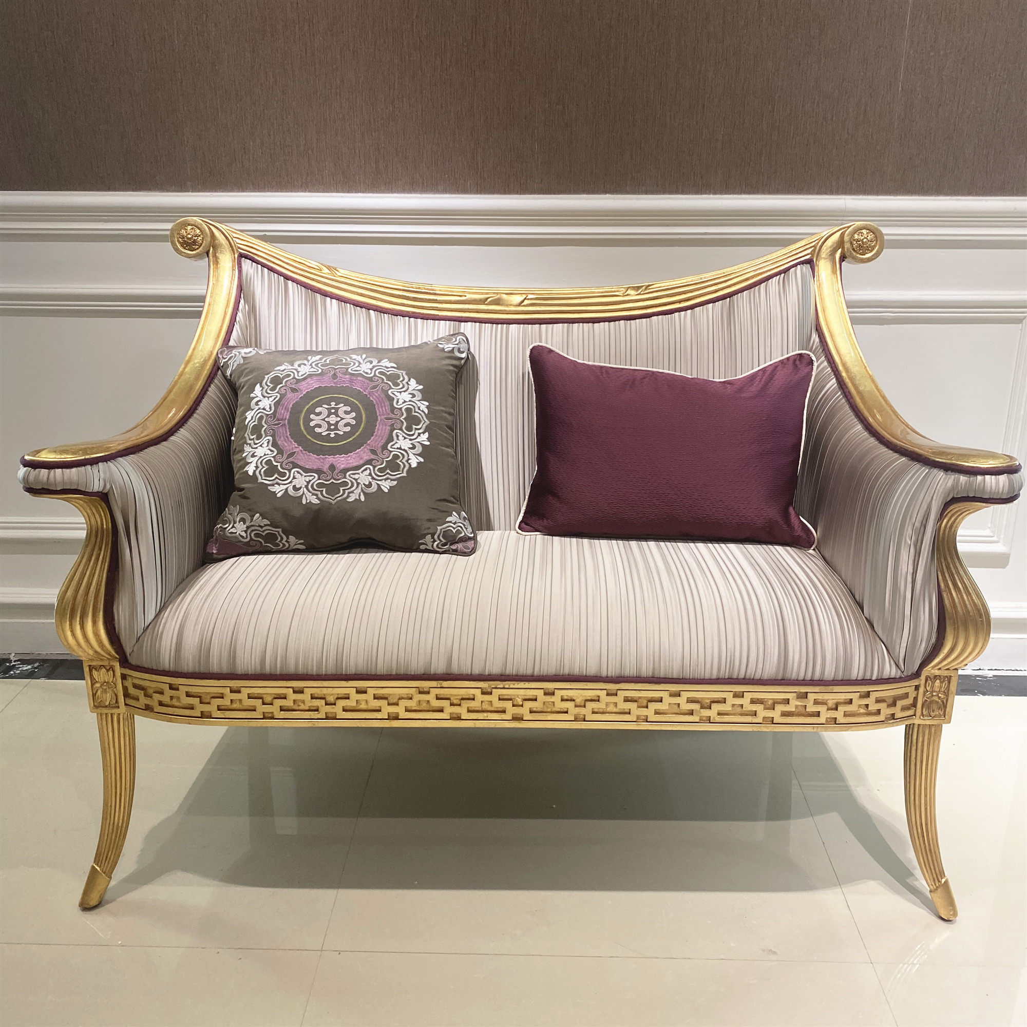 欧式床尾凳别墅卧室美人榻双人位装饰沙发换鞋凳金箔做旧古典躺椅