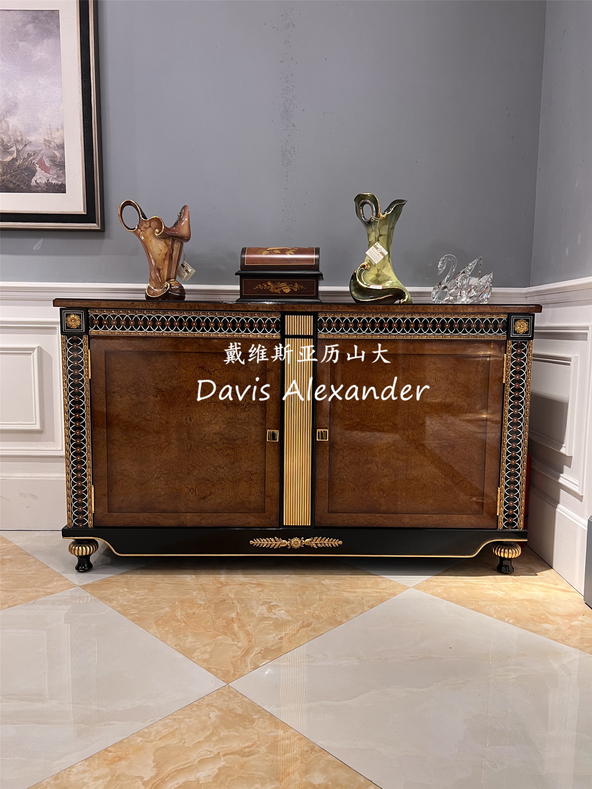 欧式玄关柜法式古典轻奢装饰柜别墅玄关柜桃花心实木储物柜收纳柜