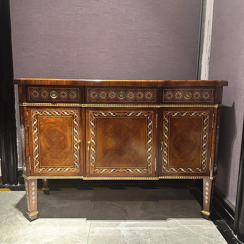 欧式实木玄关柜别墅古典餐边柜镶嵌贝壳法式储物柜走廊置物装饰柜