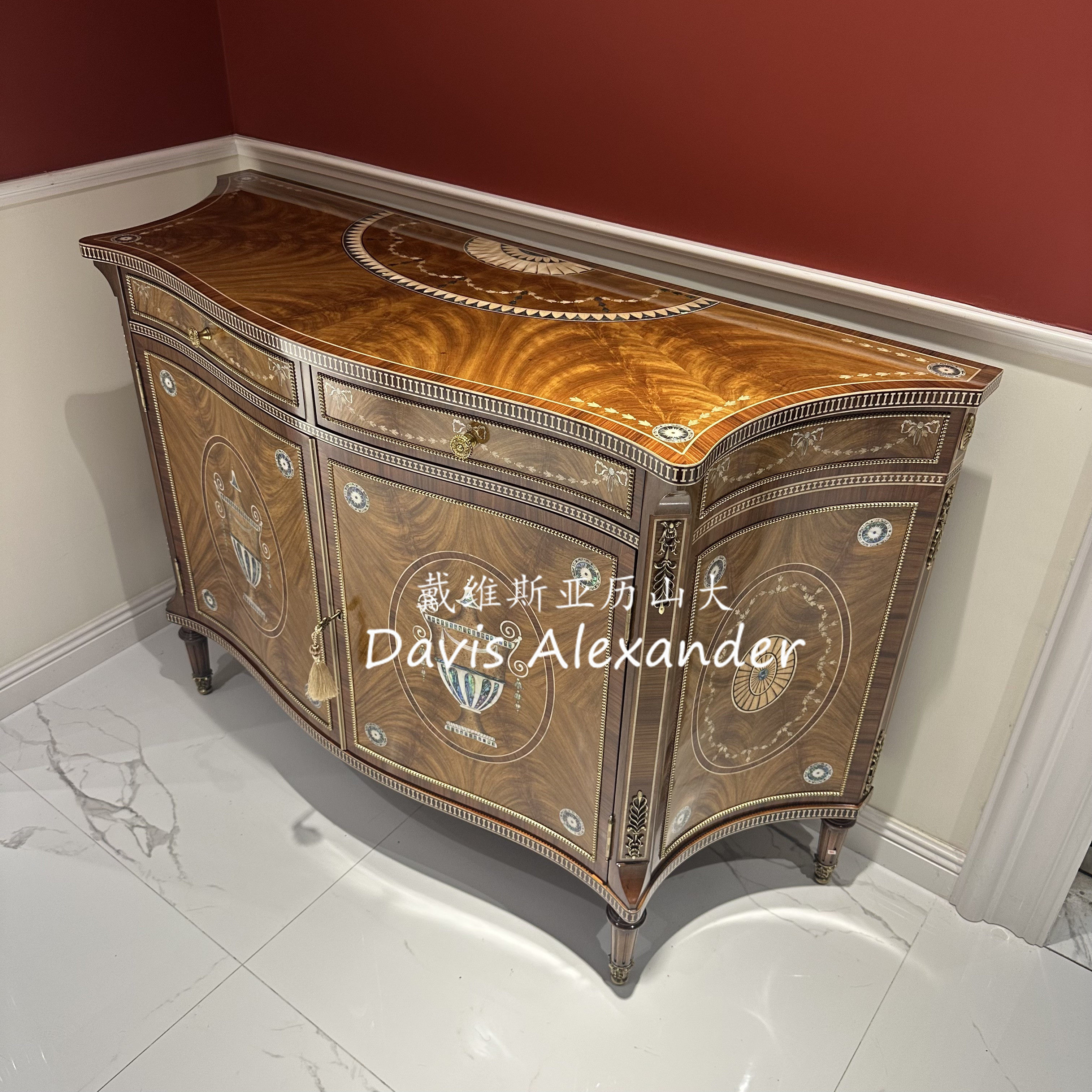 戴维斯亚历山大法式古典实木餐边柜装饰柜欧式家具门厅柜大储物柜