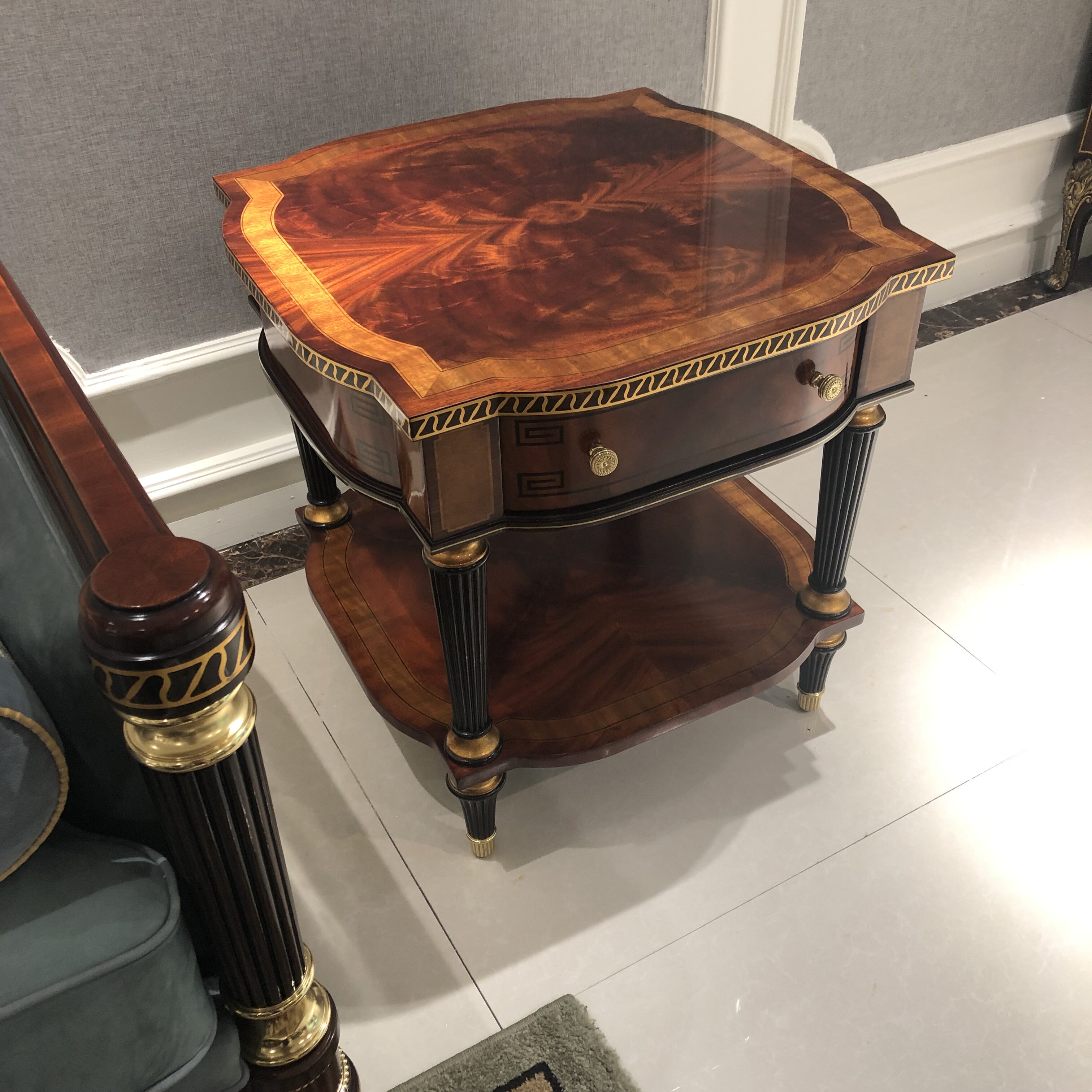 亚历山大角几欧式实木边几英式古堡镶嵌黄铜家具别墅新古典小茶几