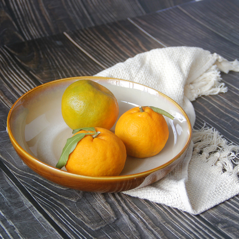 日式窑变蜜糖色餐厅9寸焗饭陶瓷