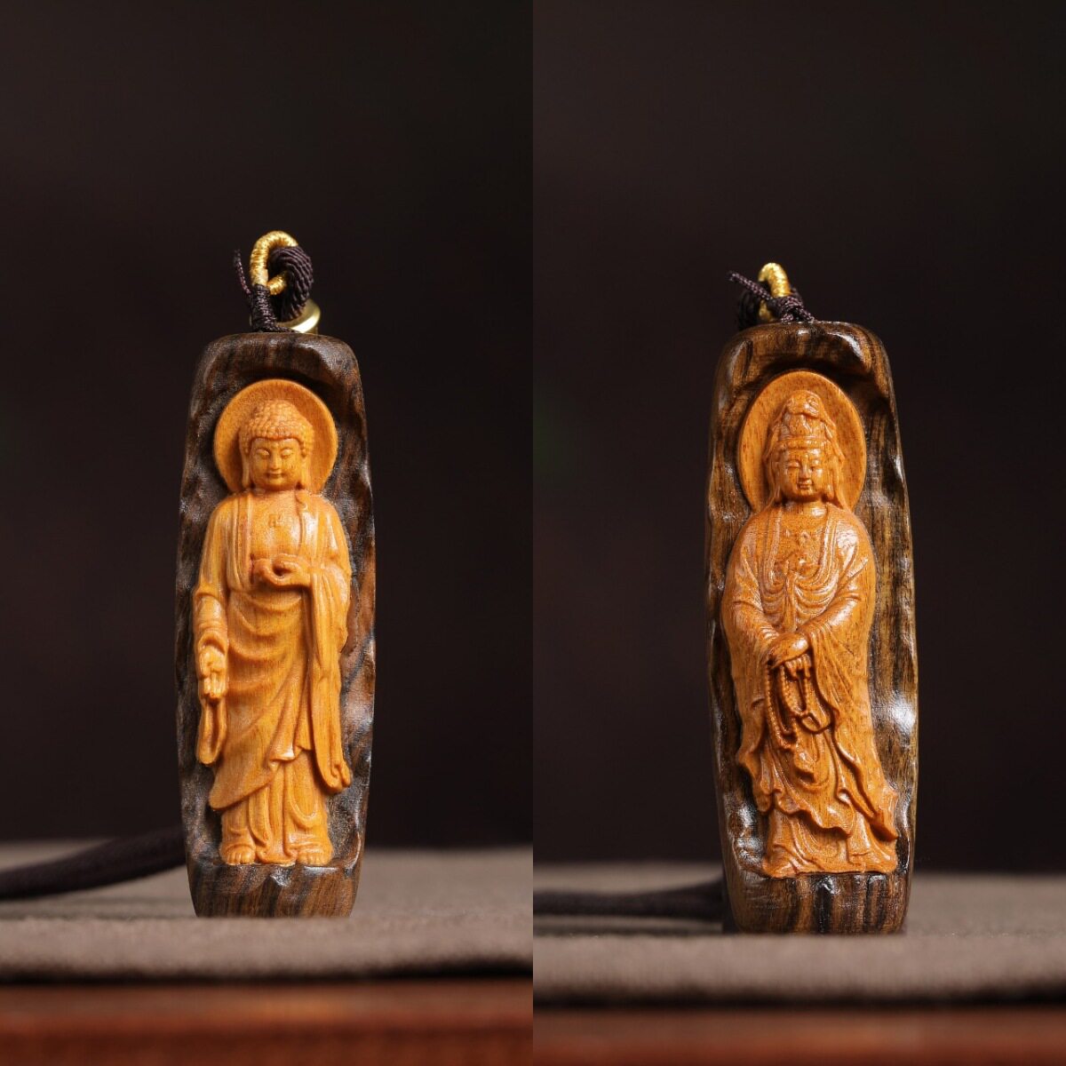 仿沉香木镶嵌大日如来佛像南海观音吊坠毛衣挂件项坠项饰男女古风