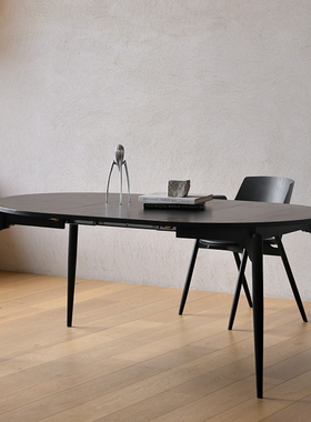 JOLOR北欧现代简约家用橡木小户型黑色实木折叠伸缩圆桌轻奢餐桌