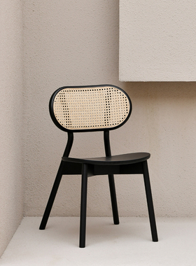 JOLOR进口天然藤编实木座椅北欧中古休闲餐椅黑色