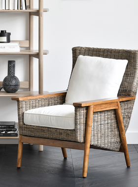 JOLOR北欧简约现代休闲藤椅室内客厅天然真藤家具实木藤沙发单人