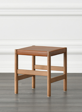 JOLOR北欧现代新中式意大利头层小牛皮Juniper橡木实木方凳梳妆凳