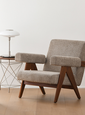 JOLOR侘寂单人沙发北欧中古昌迪加尔柚木实木扶手客厅休闲洽谈椅