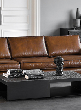 JOLOR现代简约工业复古侘寂风天然石材方形金属茶几