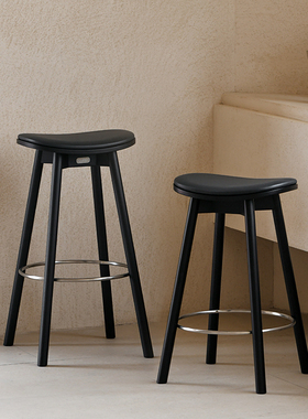 JOLOR进口北欧现代简约金属高脚凳实木真皮吧台凳黑色