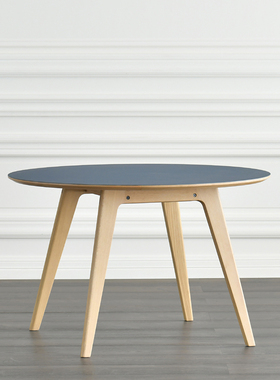 JOLOR北欧现代简约丹麦设计白橡木圆桌Soho进口油毡餐桌烟蓝色