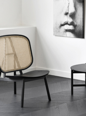 JOLOR进口实木藤沙发椅北欧简约藤编休闲椅黑色靠背家用客厅椅