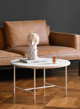 JOLOR进口现代简约北欧白色大理石面圆形边几茶几