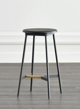 JOLOR进口现代简约北欧日式实木吧凳高脚吧台椅SOHO黑色圆吧凳