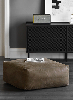 JOLOR欧洲进口意大利头层牛皮美式复古真皮座墩茶几方形换鞋凳