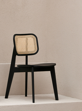JOLOR进口天然藤编座椅北欧中古简约实木餐椅黑色