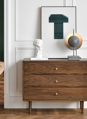 JOLOR 进口北美黑胡桃实木收纳柜北欧日式简约抽屉斗柜客厅储物柜