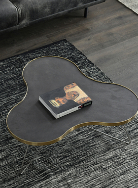 JOLOR北欧简约美式现代客厅 金属茶几不锈钢腿水泥面叶瓣形咖啡桌