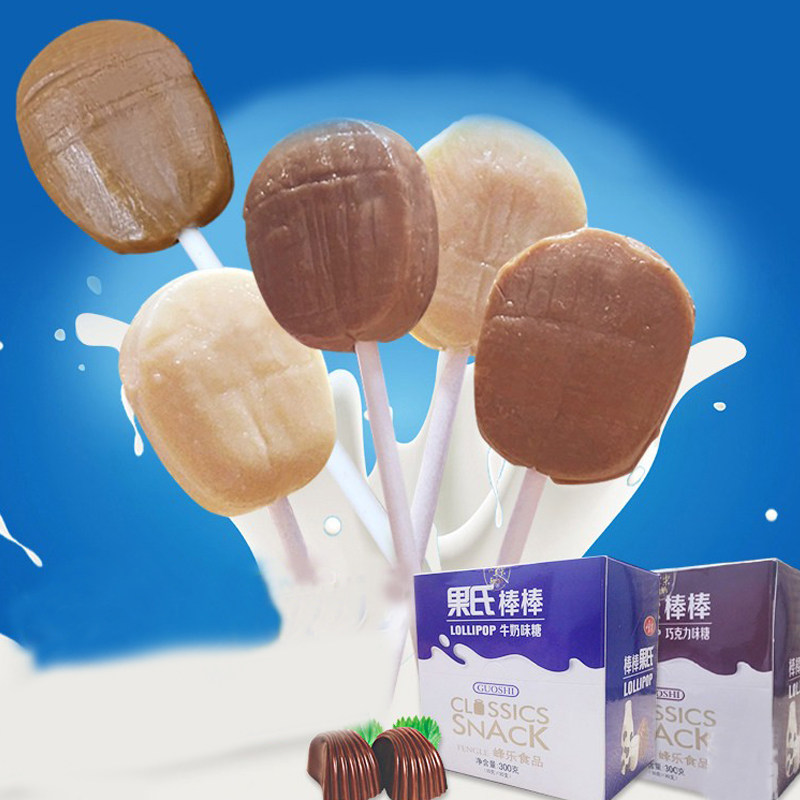 果氏牛奶巧克力味棒棒糖300g硬糖结婚喜糖果休闲零食小吃年货送礼