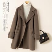 西装 秋冬新款 双面羊绒呢大衣女中长款 领小个子宽松羊毛呢外套纯色