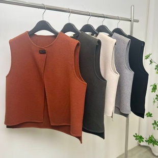 毛呢外套 马夹羊毛双面呢大衣无袖 羊毛马甲女秋冬时尚 圆领简约短款