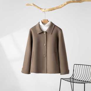 双面羊绒大衣女2024新款秋冬小个子短款娃娃领高端纯色羊毛呢外套