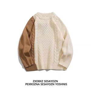 2024秋季复古拼色ins潮牌街头宽松情侣休闲针织衫XZ304B-M175P45图片