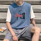 港风中国夏季大码休闲宽松无袖背心XZ304B-B1108P21，男装背心/马甲，星座302B-1