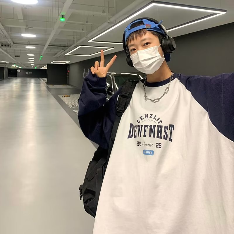23春秋季长袖男宽松内搭黑白拼色男士打底体恤衫XZ304B-T3538P40,男装T恤,星座302B-1