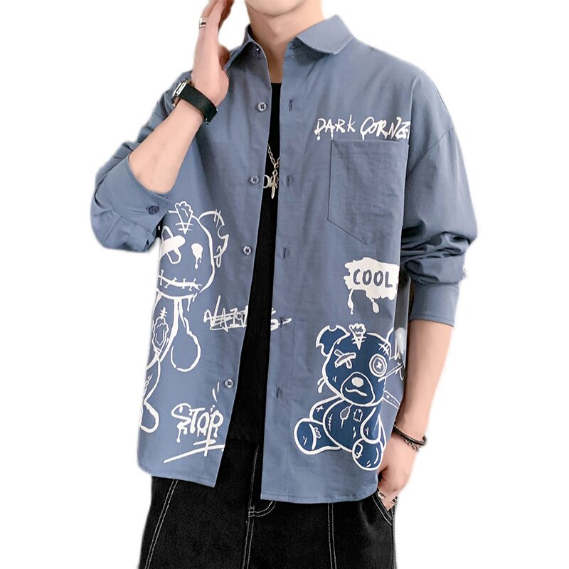 秋季新款ins酒店风韩系衬衣宽松潮流休闲衬衫XZ304B-CS2002-P45,男装衬衫,星座302B-1