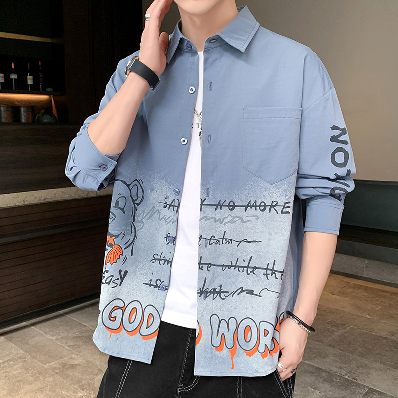 秋季新款ins酒店风韩系衬衣宽松潮流休闲衬衫XZ304B-CS2001-P45,男装衬衫,星座302B-1