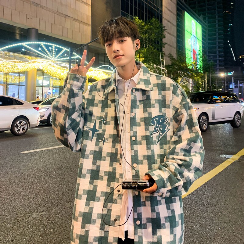 男士工装长袖宽松潮流休闲格子帅气外套夹克XZ302B-1-JK23113P65,男装衬衫,星座302B-1