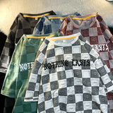 新款港风平铺摆拍短袖凹凸印棋盘格感宽松T恤XZ304B-T3112P27，男装T恤，星座302B-1
