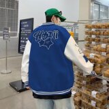 美式复古街头棒球服外套拼色毛巾绣花情侣夹克XZ302B-1-JK688P68，男装夹克，星座302B-1