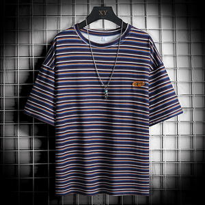 男仿棉短袖夏季爆款宽松圆领多色条纹T恤XZ304B-T3092-P22图片