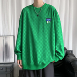 秋季港风新款棋盘格圆领花休闲套头卫衣XZ304B-W3323P35，男装T恤，星座302B-1