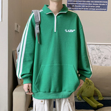 新款POLO衫立领华夫格印花卫衣休闲套头落肩袖潮XZ304B-W3325-P40，男装卫衣，星座302B-1