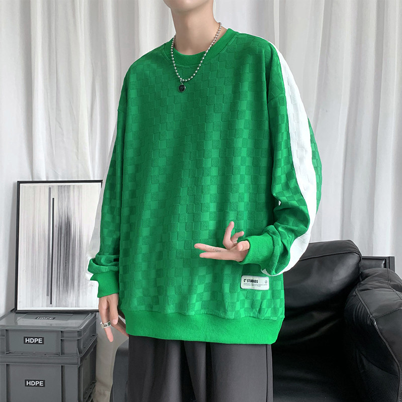 秋季新款圆领棋盘格绣花卫衣休闲套头潮卫衣XZ304B-W3324P37,男装卫衣,星座302B-1