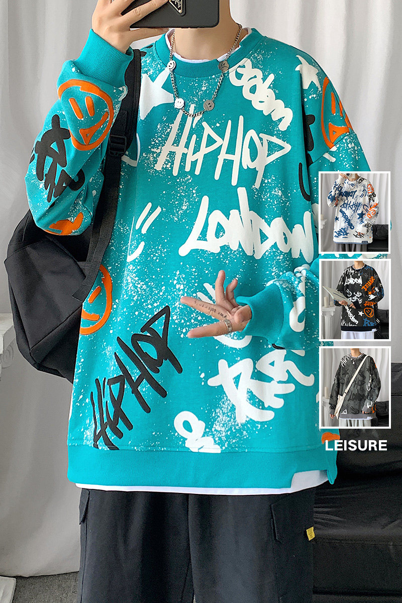 秋季新款港风宽松INS印花中性时尚休闲卫衣XZ304B-W5584P36,男装卫衣,星座302B-1