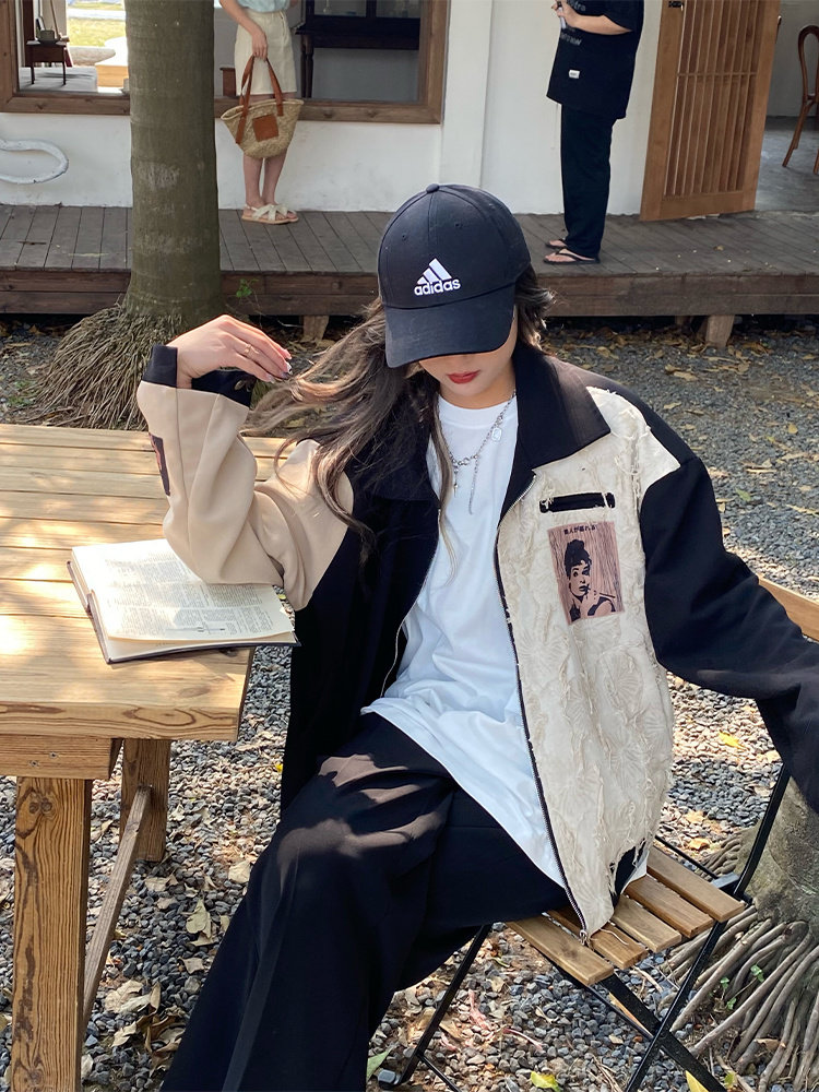 美式拼色情侣装夹克拼接小众棒球服春季潮牌外套XZ304B-JK75P65图片